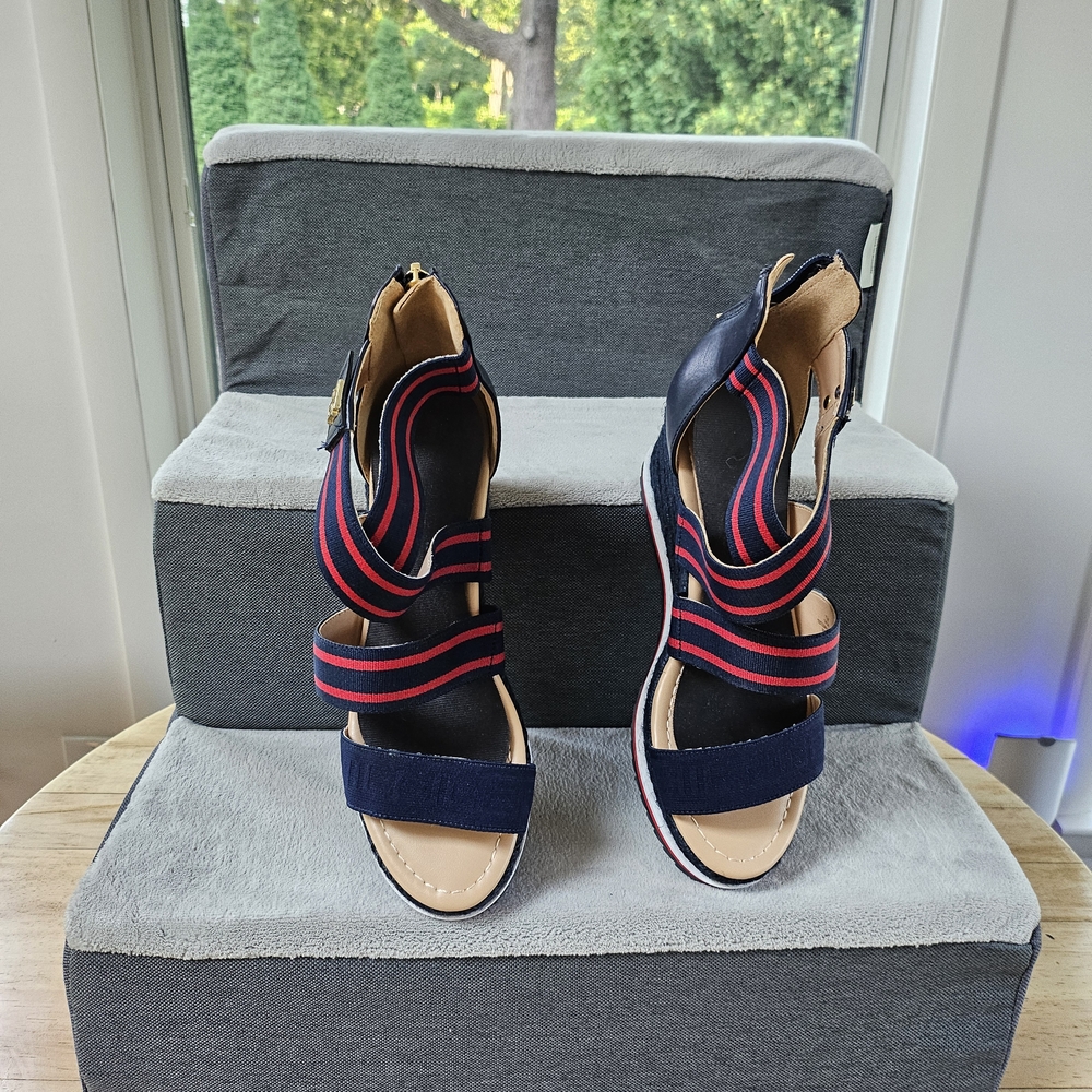 Tommy Hilfiger Blue and Red Wedge Sandals Sporty Design - Picture 6 of 7